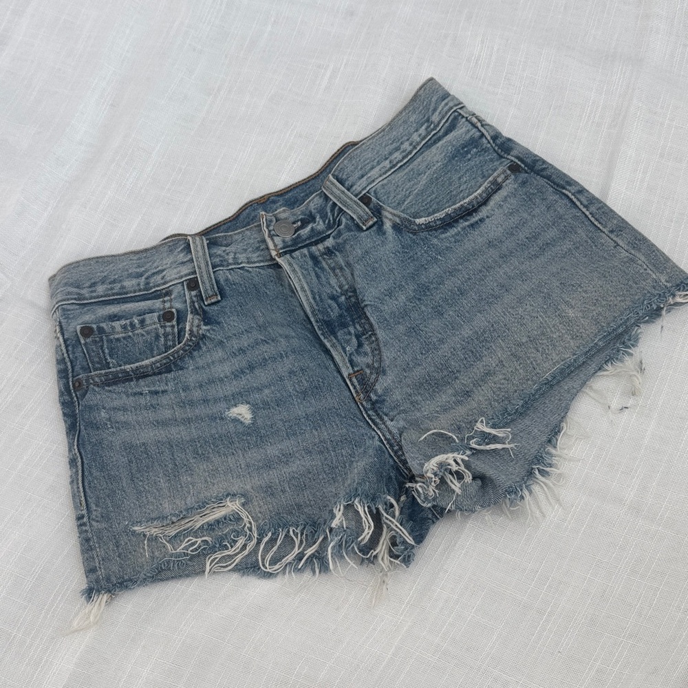 Levi's Blue Distressed Jean Shorts